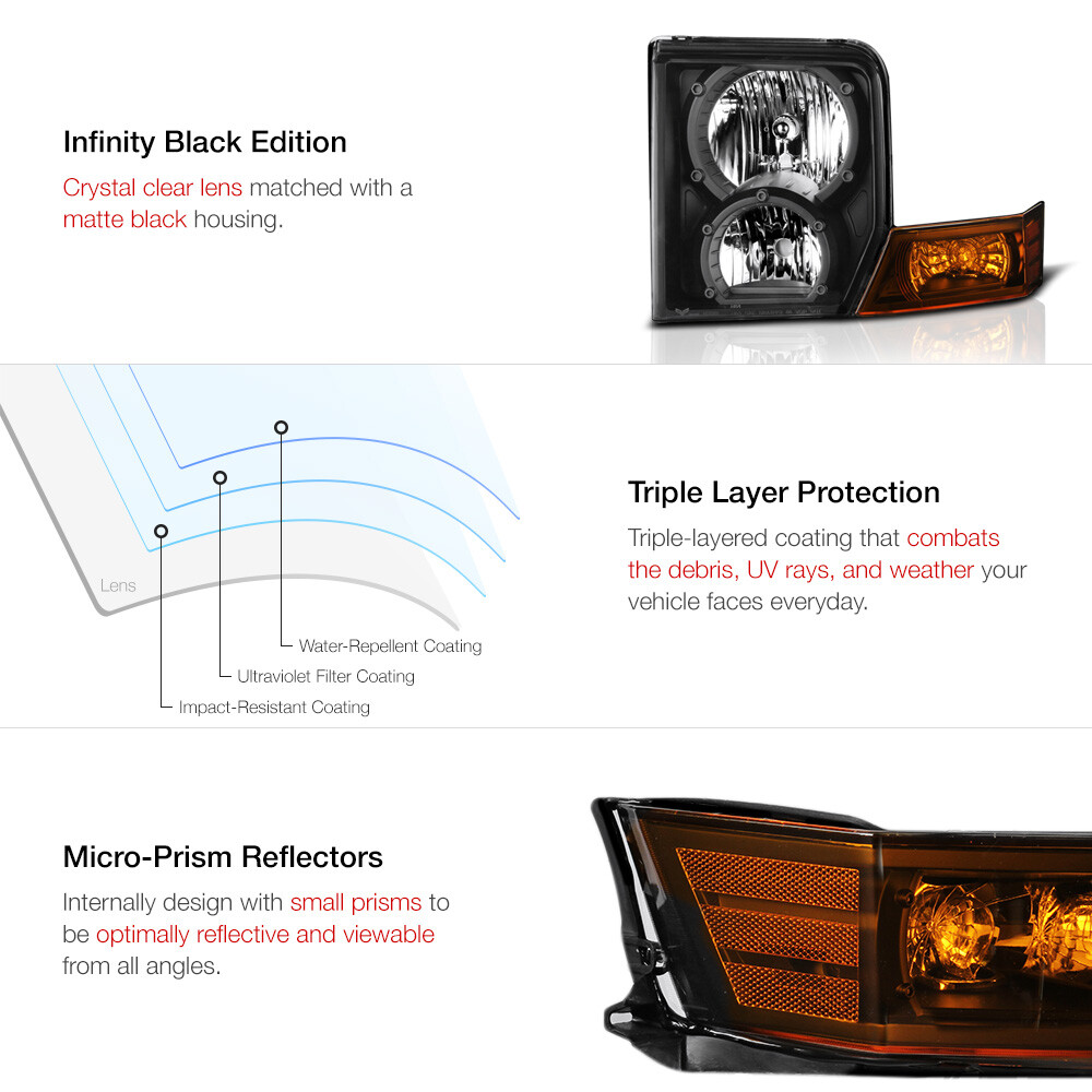 For 0610 Jeep Commander SUV Black Amber Front LEFT RIGHT Headlights