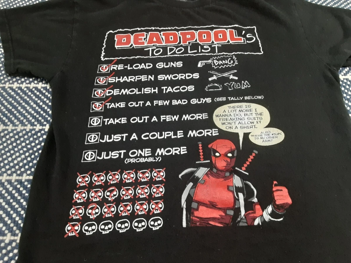 Deadpool T Shirt Mens Medium Black Short Sleeve Cotton Marvel To Do List  Faded | eBay