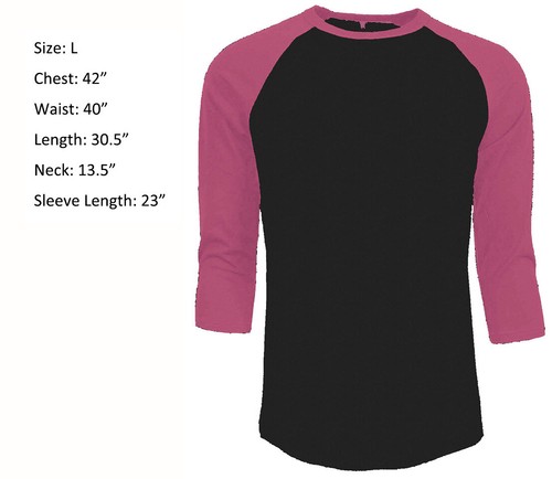 3/4 Sleeve Plain T-Shirt Baseball Raglan Jersey Sports Men's Tee Black Pink L