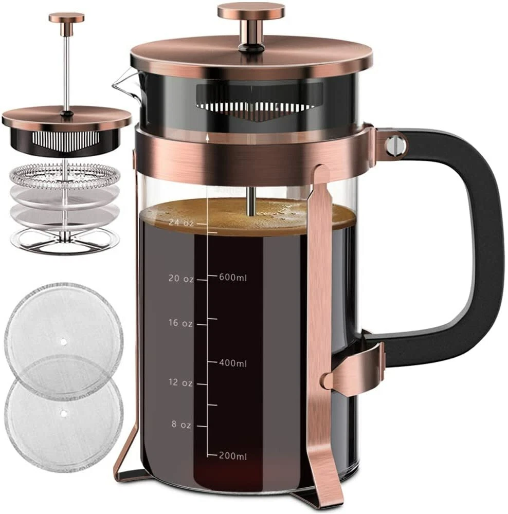 French Press Coffee Maker Glass Stainless Steel Large Copper 34oz Easy Clean