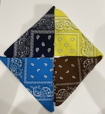 Four 100 Cotton Bandanas Navy Blue/Yellow/ Brown/Teal  21 X 21 In