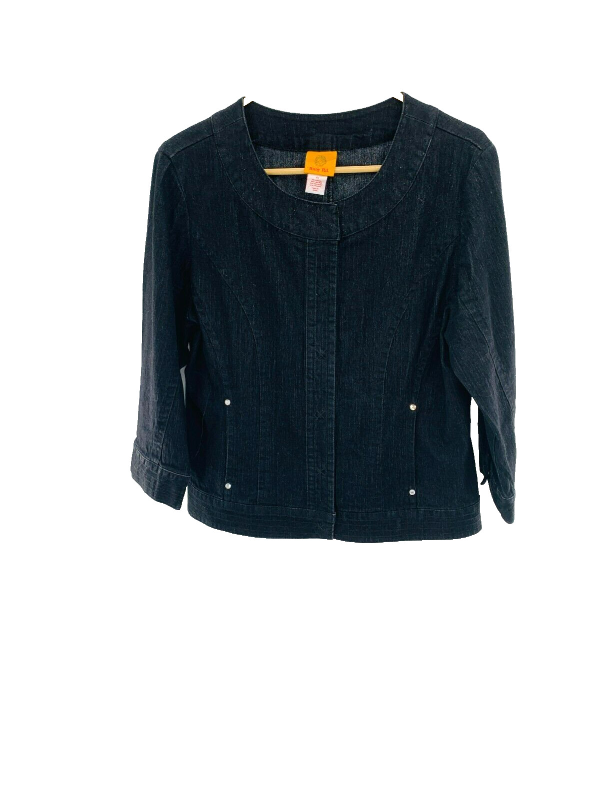 Ruby Rd. Collarless Black Denim Jacket Size 12 St… - image 1