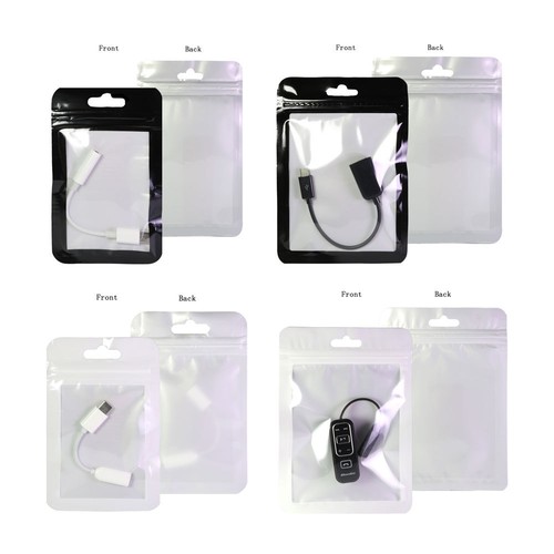 Different Sizes Black White Framed Clear Front Mylar Zipper Bag w/ Euro Slot M - Picture 2 of 8