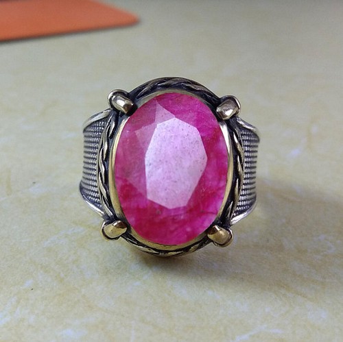 Solid 925 Sterling Silver Natural Pink Ruby Corundum Gemstone Huge Men's Ring - Picture 8 of 12