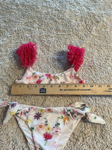 Monnalisa Girls Swimsuit 2 Piece Floral Ruffle Hot Pink Floral Adorable Girls 4 - Picture 7 of 8