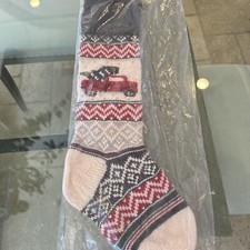 Pottery Barn Natural Fair Isle TRUCK WITH TREE Christmas Holiday Stocking New