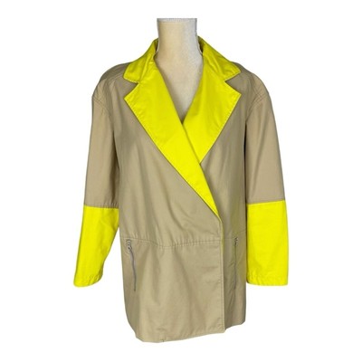 Tibi Tan Khaki Raincoat Trench With Bright Yellow Trim Size Small
