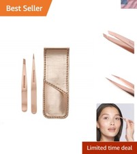 Luxury Rose Gold Slant  Point Tweezers with Travel Case - Petite Precision