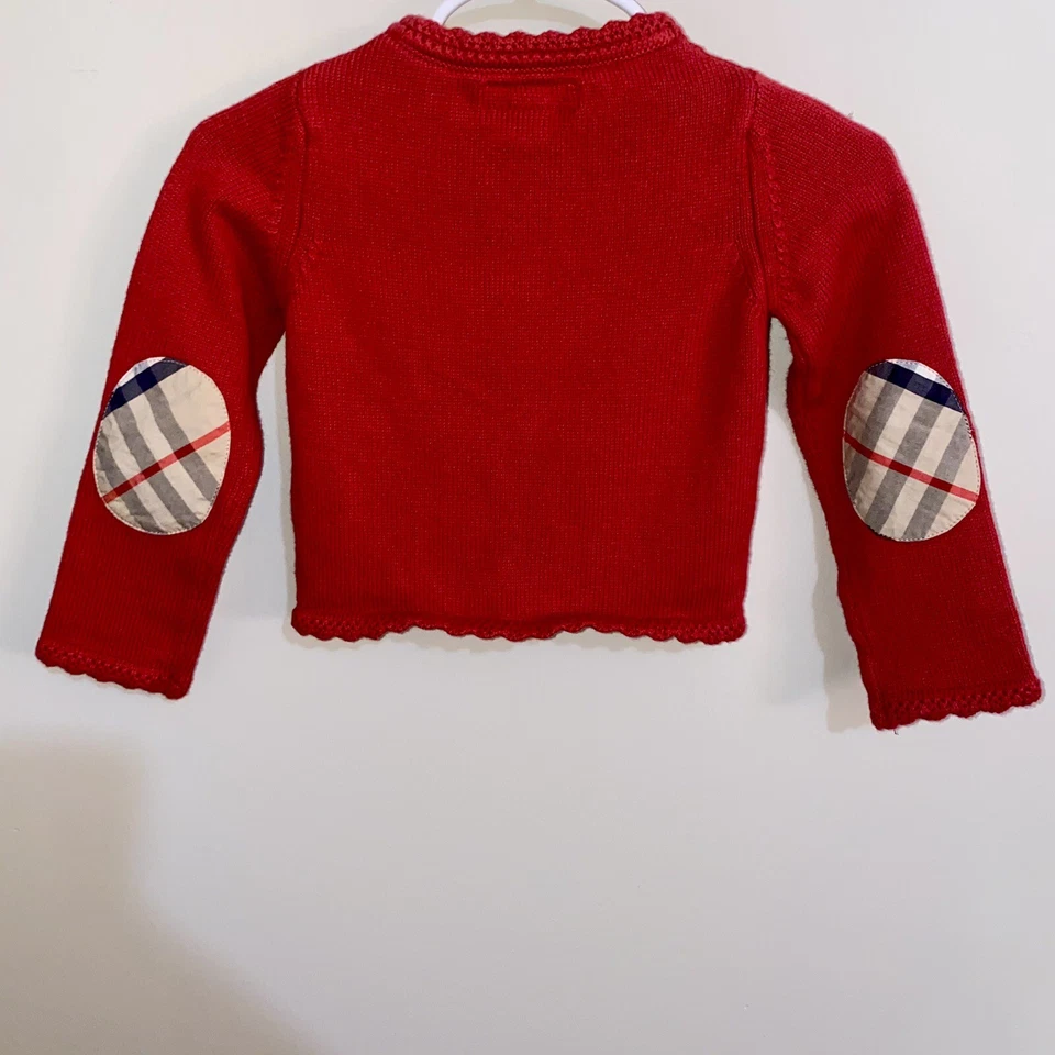 Auténtico Suéter Burberry Niños 9 Mo Rojo Clásico Estampado a Cuadros con Botones Foto 4 de 4