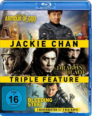 JACKIE CHAN TRIPLE FEATURE -ARMOUR OF GOD,DRAGON BLADE,BLEEDING...3 BLU-RAY NEU