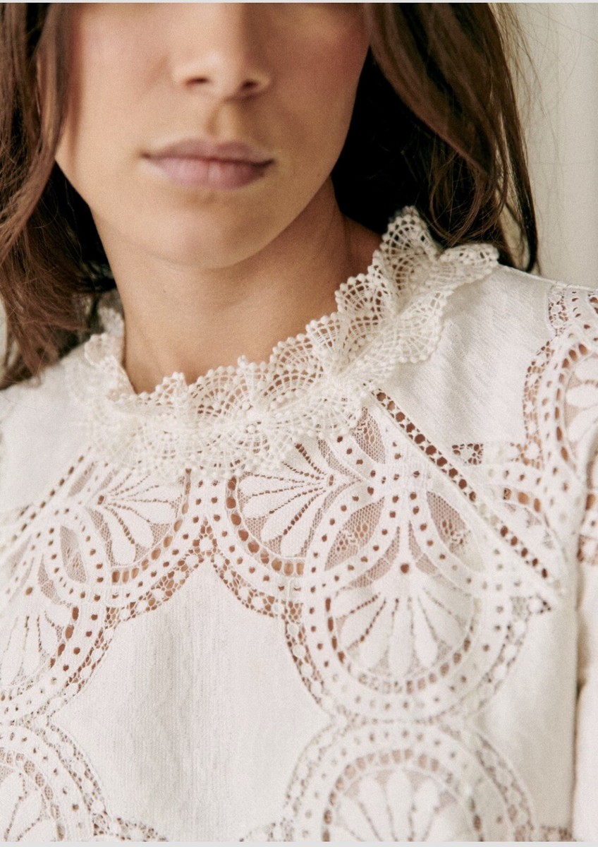 Sezane Bianca White Top Blouse Shirt Lace Size US 4 | eBay
