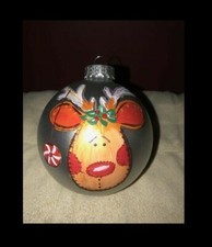 Hand Painted Ornament Cute Reindeer by Indiana Artist Teresa Hoover Gift Idea 