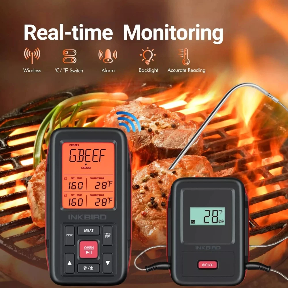 INKBIRD Wireless Meat Thermometer for Grilling - 500FT Range Dual Probes Smoker Temperature Monitor  