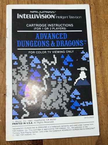 advanced dungeons and dragons intellivision manual