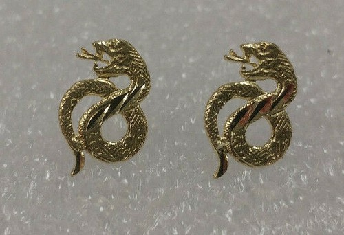 New 14k Yellow Gold Snake Earrings - Picture 2 of 4