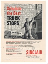 1959 Sinclair Refining Ad: Route Survey Service for Truck Drivers, Truck Stops