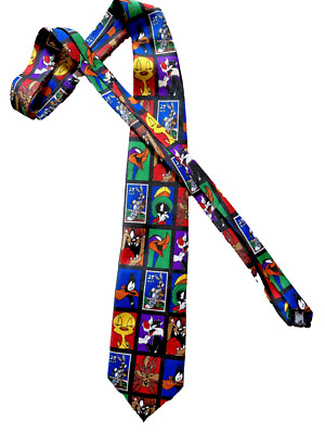 Looney Tunes Mania STAMP Neck Tie  Bugs  Donald Duck  Coyote Road Runner Tazz