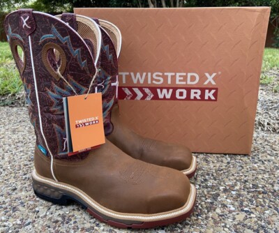 New Mens Twisted X Tan/Burgundy Leather Waterproof Safety Toe Work Boots MXBNW04