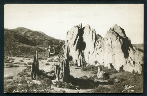 Aereo Veduta del Giardino degli Dei Colorado co vera foto cartolina RPPC - Foto 1 di 2