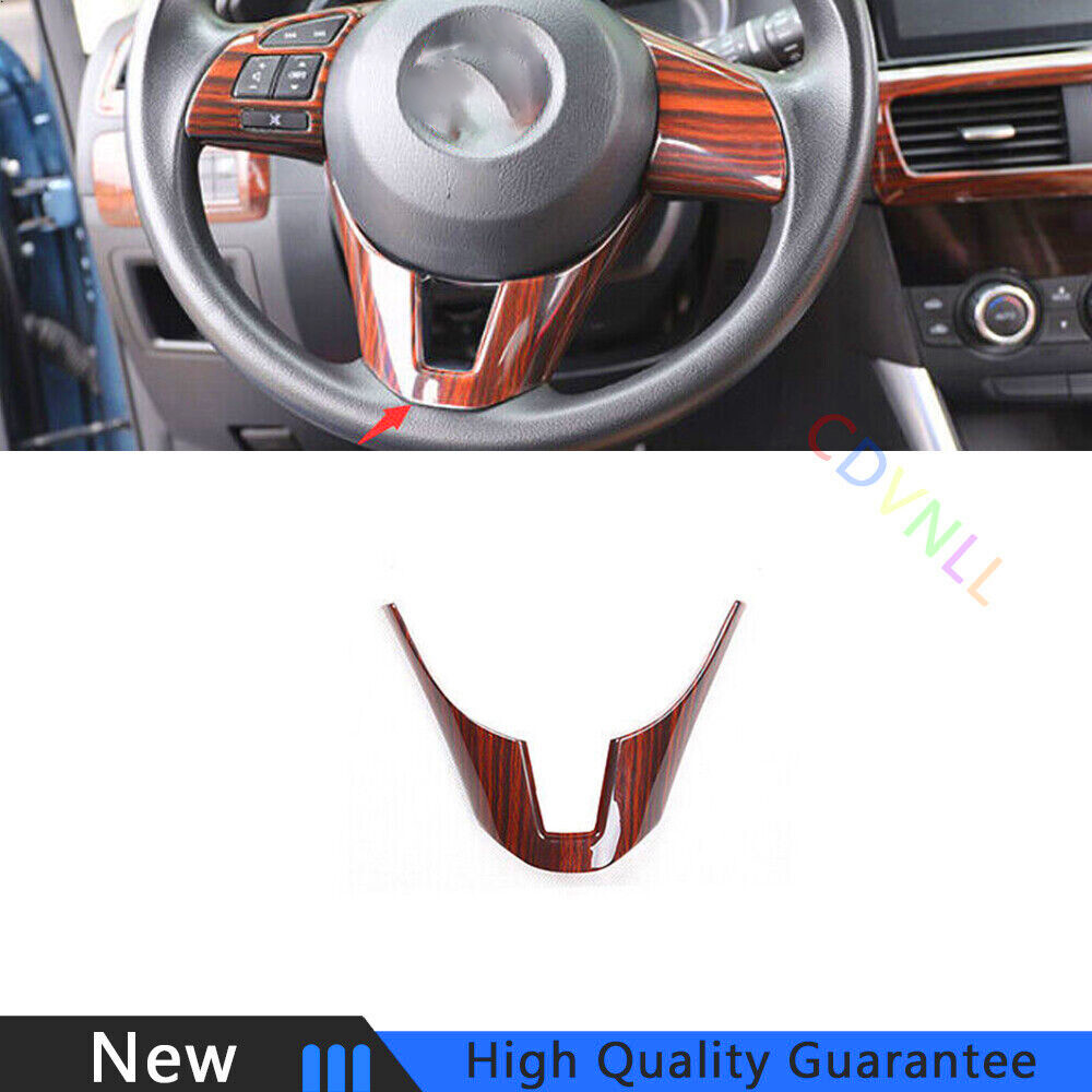 Fit For Mazda CX-5 2013-2015 Red Wood Grain Car Steering Wheel Panel Cover Trim