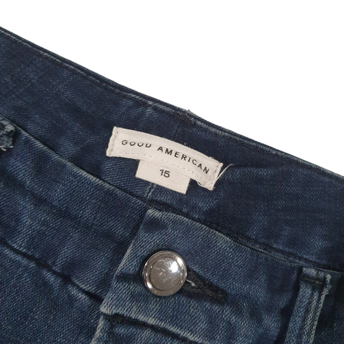 Good American Size 15 Blue Wash Stretch Denim Good Waist Crop Raw Hem Jeans - Picture 3 of 9
