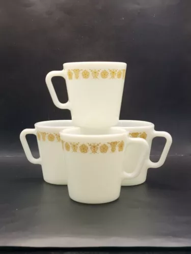 Vintage Pyrex Butterfly Gold Mugs 1410 D Handles Set Of 4