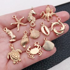 10pcs Ocean-Themed Charms KC Gold Marine Animal Designs for DIY Crafts