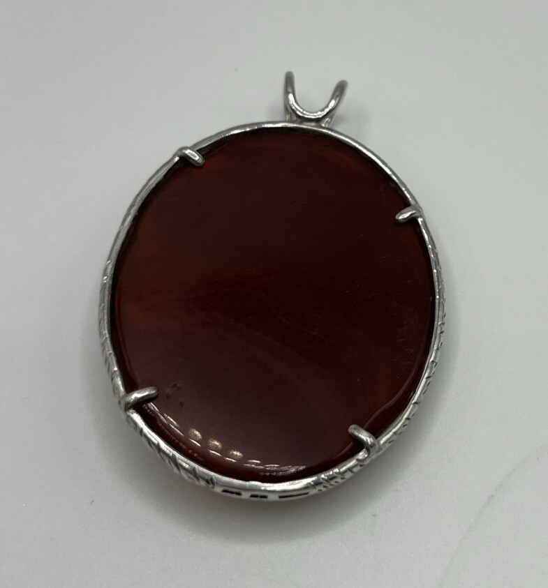 925 Solid Sterling Silver Agate Stone Carved Flow… - image 2