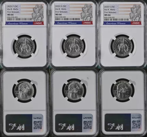2025 P D S Ida B Wells 25c NGC MS 66 American Women Quarter Set FIRST RELEASES