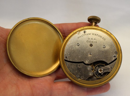 💥early WALTHAM PREMIER 8-Day Automobile / Travel Clock RUNNING Leather Pouch💥 - Picture 9 of 12