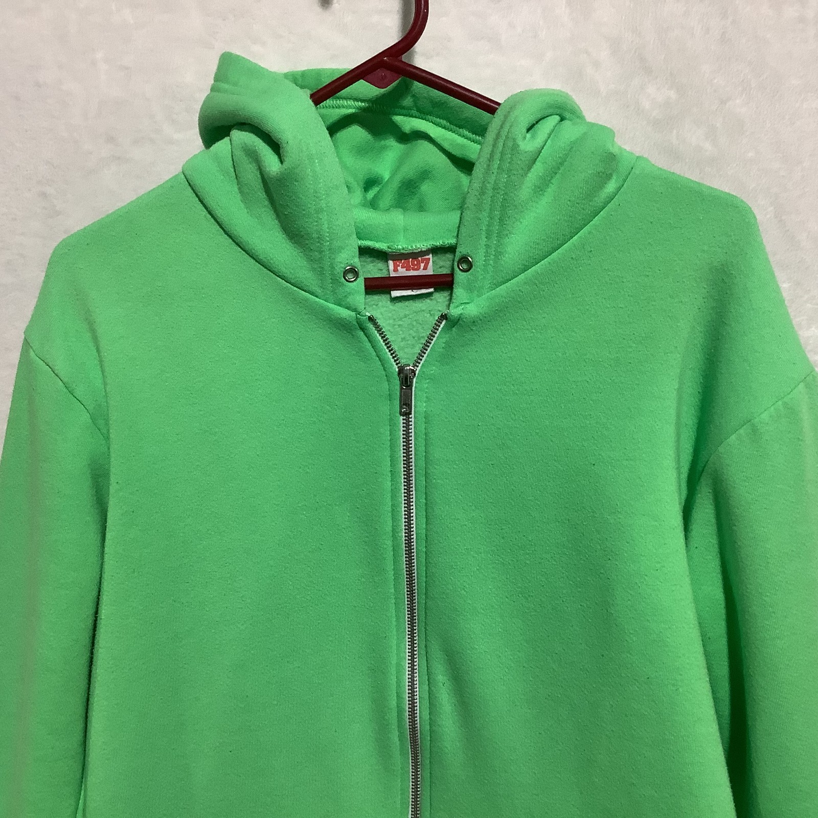 F497 American Apparel Hoodie Full Zip Sweatshirt Fleece Made in USA Green Skull image 4