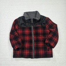 Oshkosh Jacket Boys Medium Red Black Plaid Fleece Full Zip Puffer Winter Warm