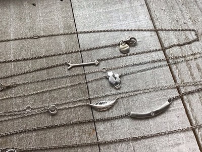 Vintage Sterling Silver Necklace Lot Of 4 Kitty Arrow Bar Feather 16 To 20 Inch