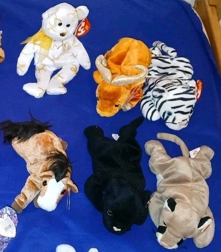 TY Beanie Baby Lot of 6 Assorted Vintage Retired Babies With Tags Oats Velvet Ox