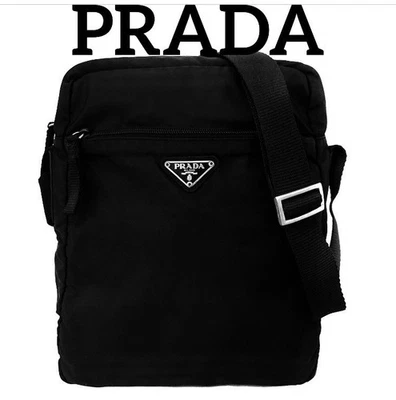 Sac à bandoulière fourre-tout en nylon noir DDP PRADA logo triangle cuir... - Photo 1/4