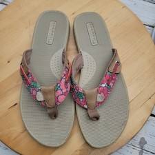 Sperry Seaport City Sandals Womens 9 M Tan Pink Floral Flip Flop Beach Comfort