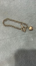 Pre Owned Vintage 9ct Yellow Gold T-bar Heart Bracelet