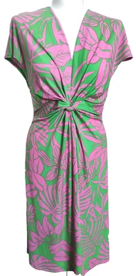 Robe BETTY BARCLAY S UK 14 EU 42 US12 rose vert feuille tropicale midi... - Photo 1/4