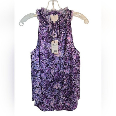 NWT- Cinq à Sept 'Jessie' Painted Hydrangea Sleeveless Silk Top, Lilac - XSmall