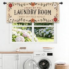 Flower Plant Laundry Valance Curtains 54W x 18L Inch Botanical Farmhouse