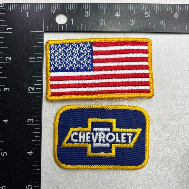 2 Patches USA FLAG + CHEVROLET BOWTIE Car Auto Patches 67WW