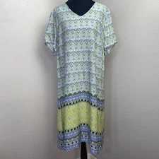 Coldwater Creek Dress Women's Large Blue & Green Pasiley V-Neck Lined Zip Back
