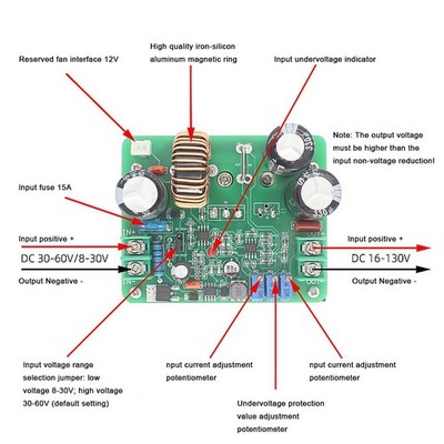 900W DC DC Boost Converter 8V to 130V Efficient Voltage Step Up Module