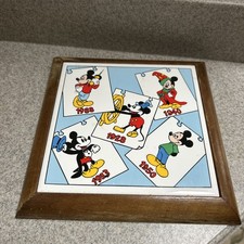 Disney Mickey Mouse Ceramic Tile Wood Frame 1928 1988 Trivet Wall Hanging Taiwan