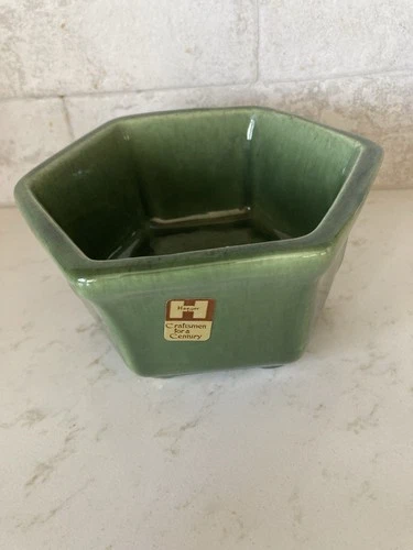 Vintage Haeger Pottery 4002 Green Hexagon Footed Planter USA Mid Century Signed