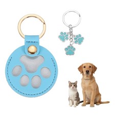 3.5" Pet Paw Print Keychain Leather Hair Keyring Claw Charm Pale Blue