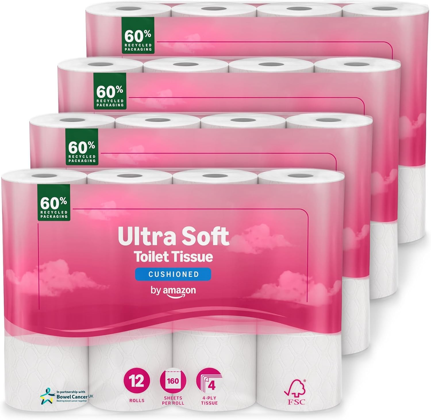 by Amazon Ultra Soft Toilet Tissue, 4-ply, 48 Rolls (4 Packs of 12), 160 Sheets per Roll - Image 5