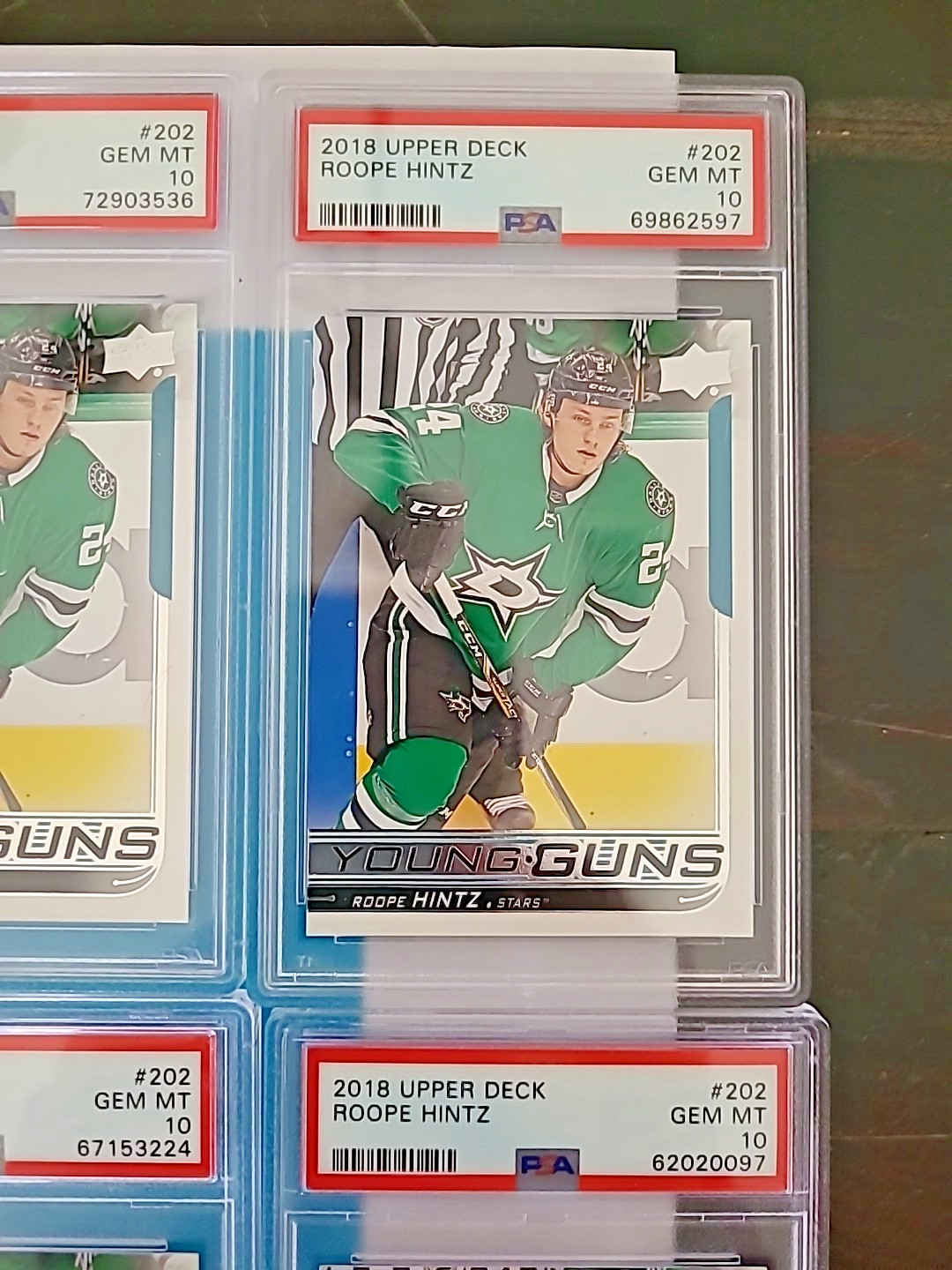 2018-19 Roope Hintz Upper Deck Young Guns #202 Rookie RC PSA 10 GEM MINT view 2