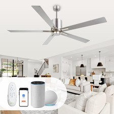 Modern Silver 72 Inch Large Ceiling Fans with Lights and Remote, Quiet Revers...