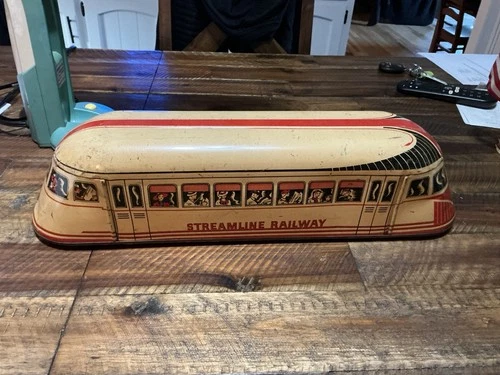 Vintage 40’s Tin Wolverine Streamline Railway #129 Pull Toy
